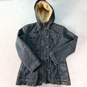 Bubblegum American Flavour Jean Jacket Women’s Small Hooded Fleece Vintage 90’s